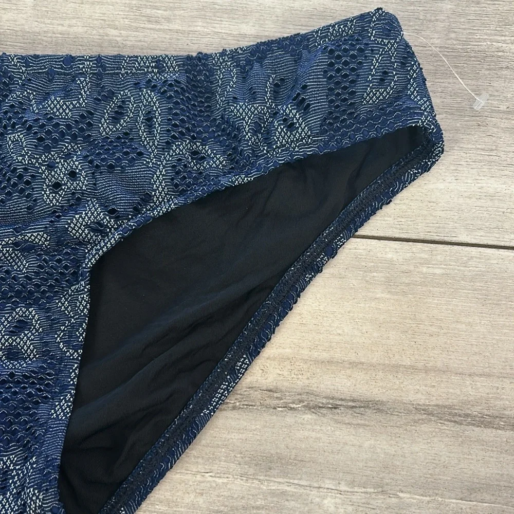 Athena Blue Lace bikini swim bottoms size 8 NWOT
